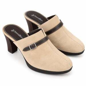 St. John’s Bay Beige Suede Buckle Heeled Mules Clogs Women’s Size 9M